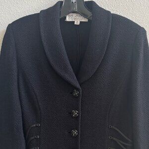 St. John Collection by Marie Gray Black Knit Jacket Sz 6 w/ Detachable Lace Cuff